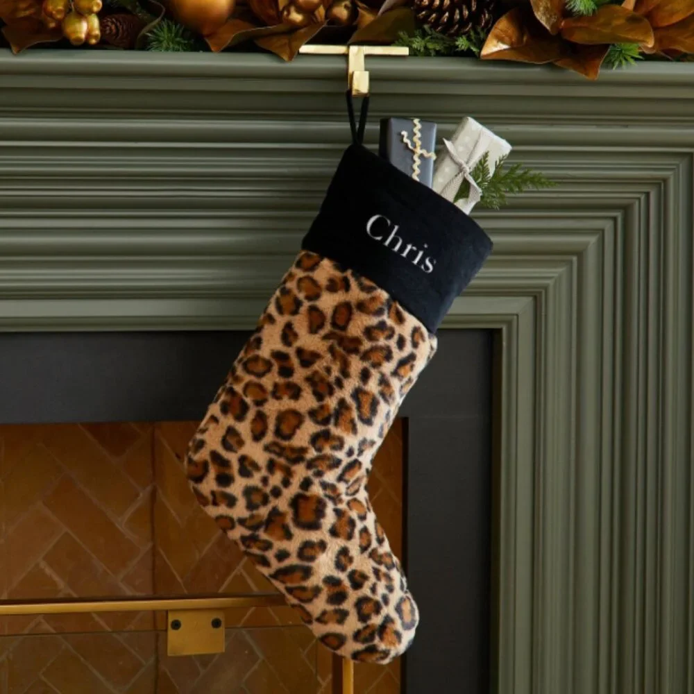 Pottery Barn Animal Print Faux Fur Stocking Cheetah